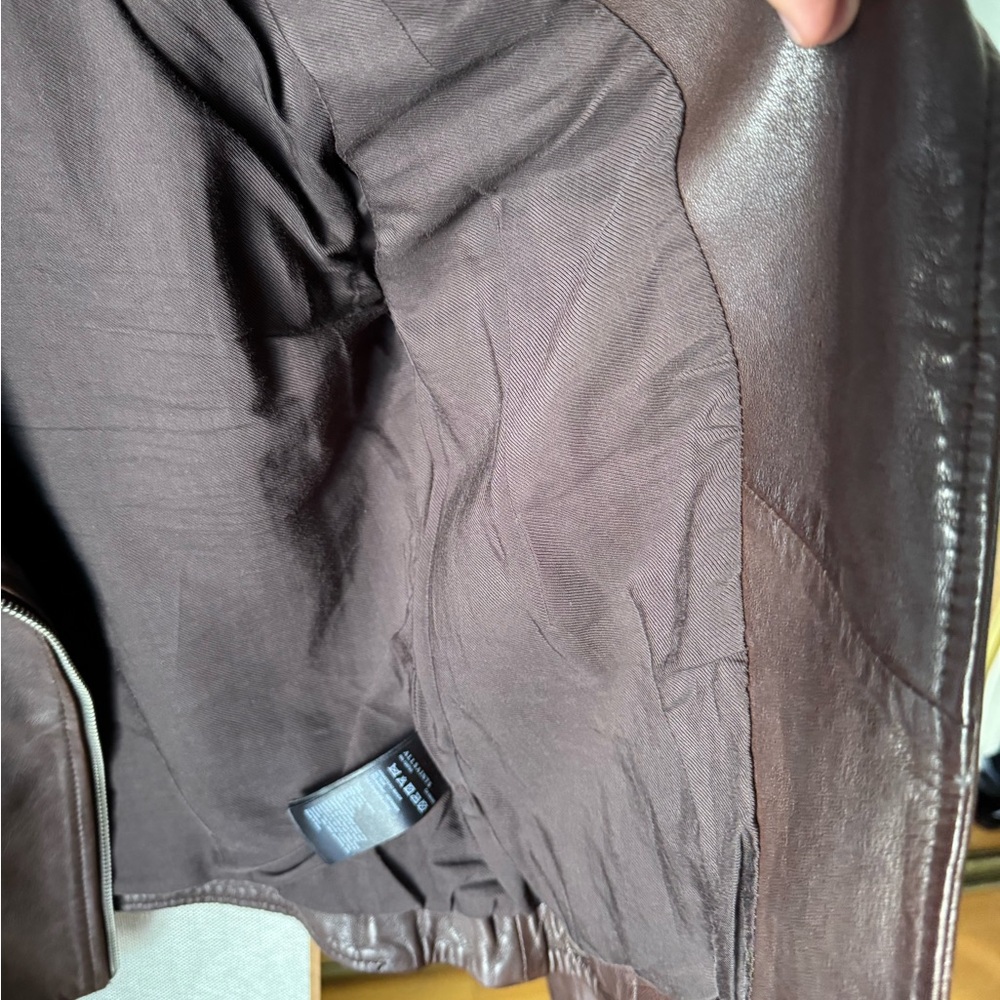 Allsaint Brown Leather Biker Jacket 0/XS - Picture 6 of 6